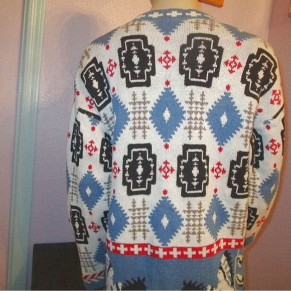 VTG Delia McKain NATIVE Warrior Size L CARDIGAN Sweater HORSE Cross AZTEC Pony - Picture 8 of 9